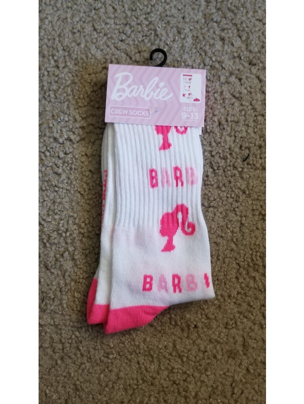 Barbie White and Hot Pink Logo Crew Socks